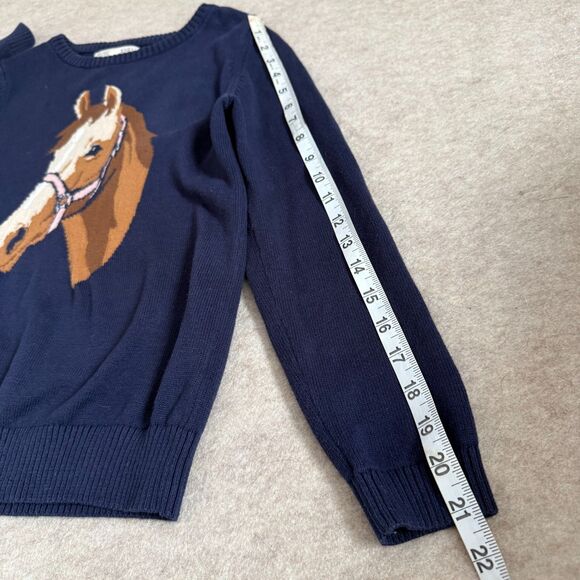 Hope & Henry Navy Horse Graphic Sweater Kids L Elbow Patch Organic Sustainable - Picture 8 of 10